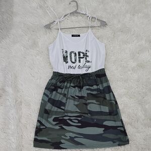 Green and White Spaghetti Strap Mini Sundress